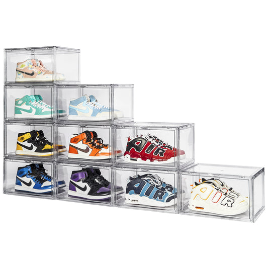 Shoe Storage - Plastic Shoe Storage Boxes - Clear Shoe Storage Boxes Stackable - Magnetic Side Opening Shoe Storage Organizer - Space-Saving Stackable Shoe Boxes - Black