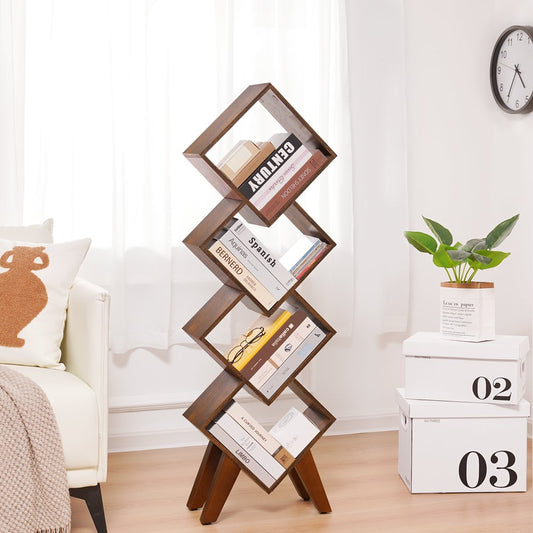 White Bookshelf, Wood Small Bookcase 4-Tier Book Shelf, Tall Bookcases Book Organizer, Modern Bookshelves Floor Standing for Cds/Books in Small Spaces, Living Room, Home Office, Bedroom